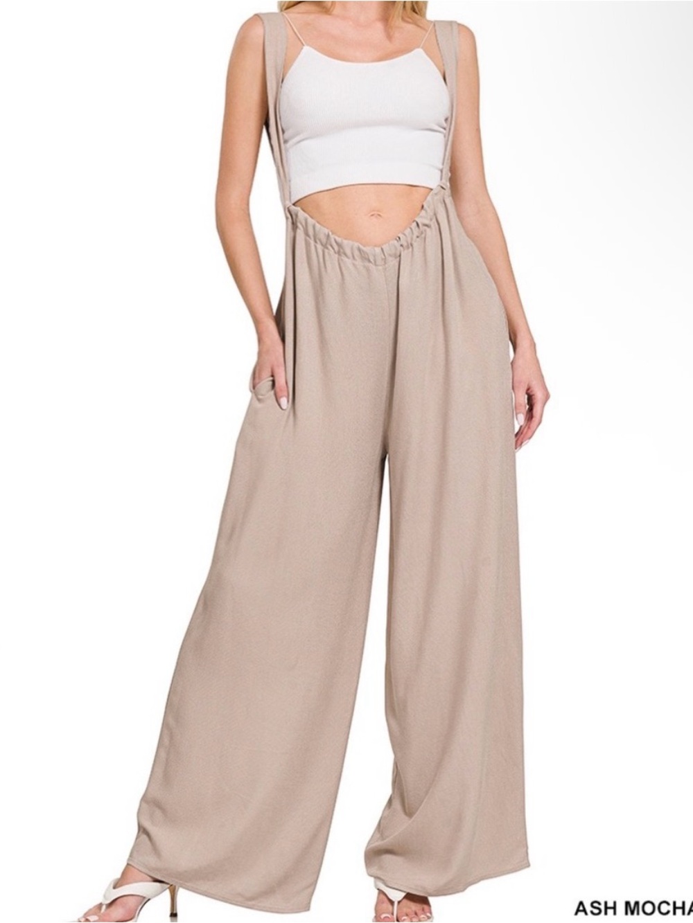 Zenana Stone Wide-Leg Suspender Jumpsuit - Picture 3 of 6